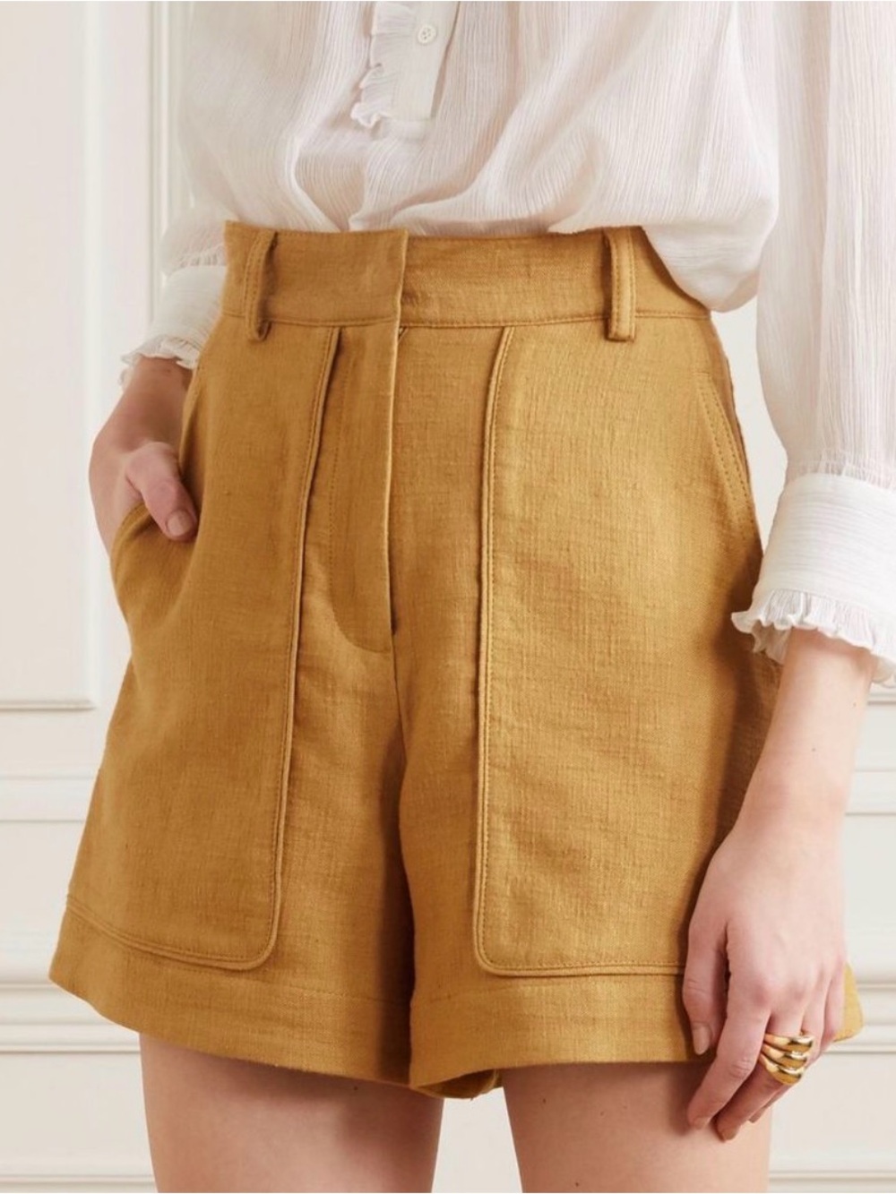 Vanessa Bruno Iala Linen And Cotton-blend Shorts In Mustard Sz 34